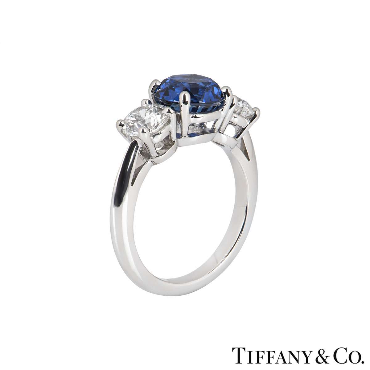 Tiffany & Co. Three Stone Diamond and Sapphire Platinum Ring | Rich ...